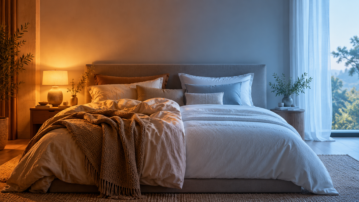 Thermal comfort in bed illustrated by a bedroom with warm and cool sleeping zones